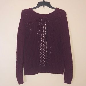 Sweater open back wine black ribbon tie